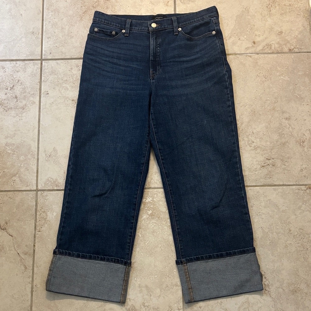 Banana Republic Dark Blue High-Rise Wide-Leg Cuffed Jeans